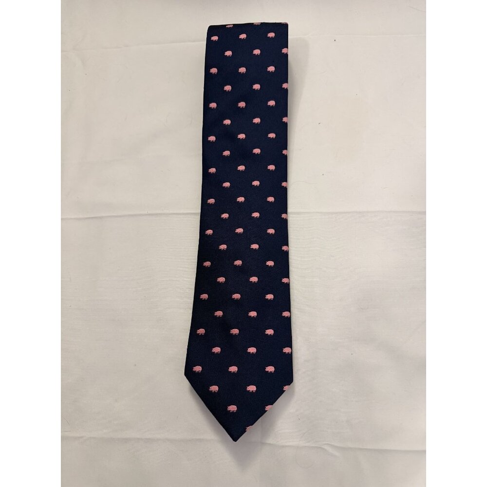 Private Stock Mens Silk Tie Navy Blue with Pink Pigs
